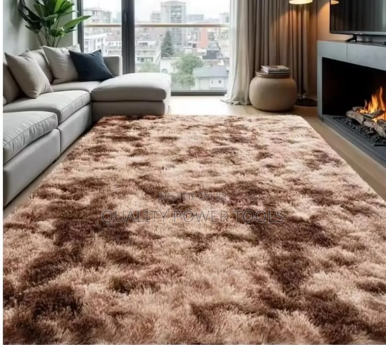 5*8 Fluffy Carpet Features a Brown Patched Shag Design