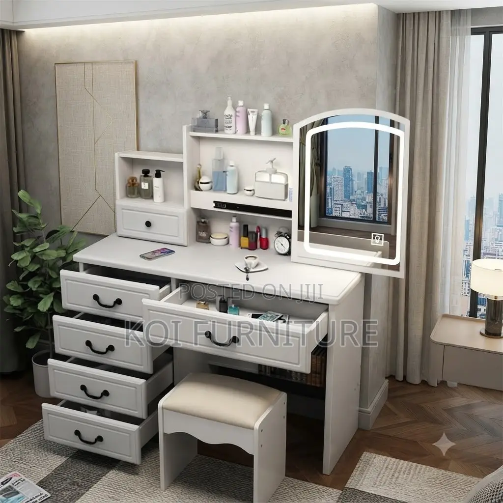 Dressers; White Design Match Dressin Room Vanity Set