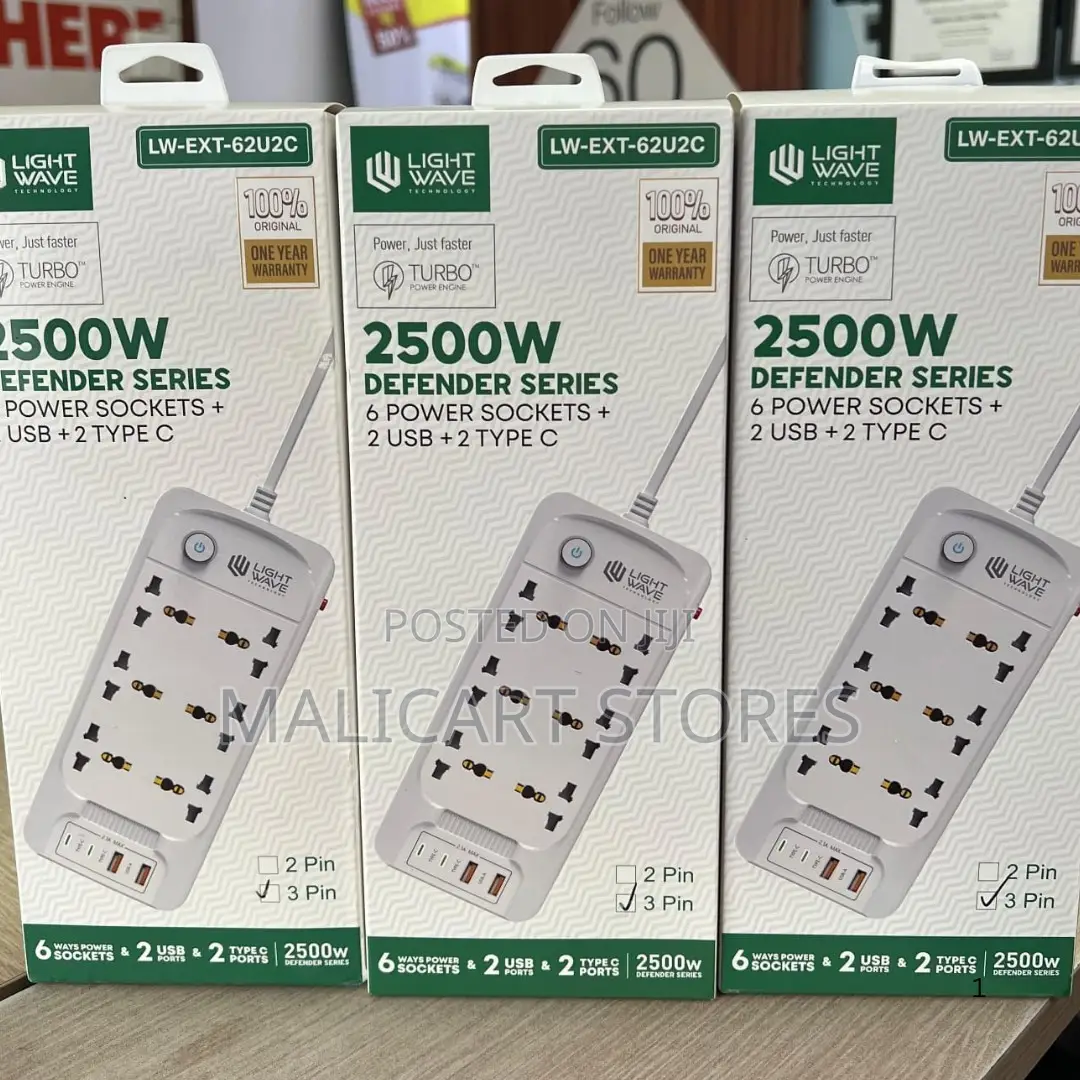 Lightwave LW-EXT-62U2C-3P 6-Way Extension Socket 2 USB-A + 2 Type-C
