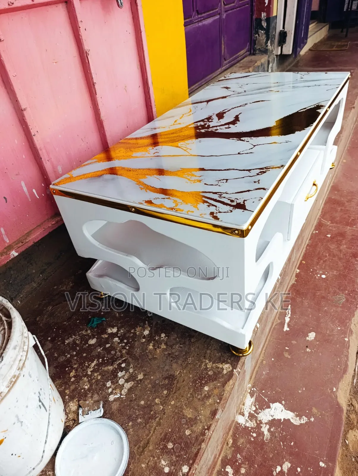 Modern Executive White Coffee Table With Marble on Top