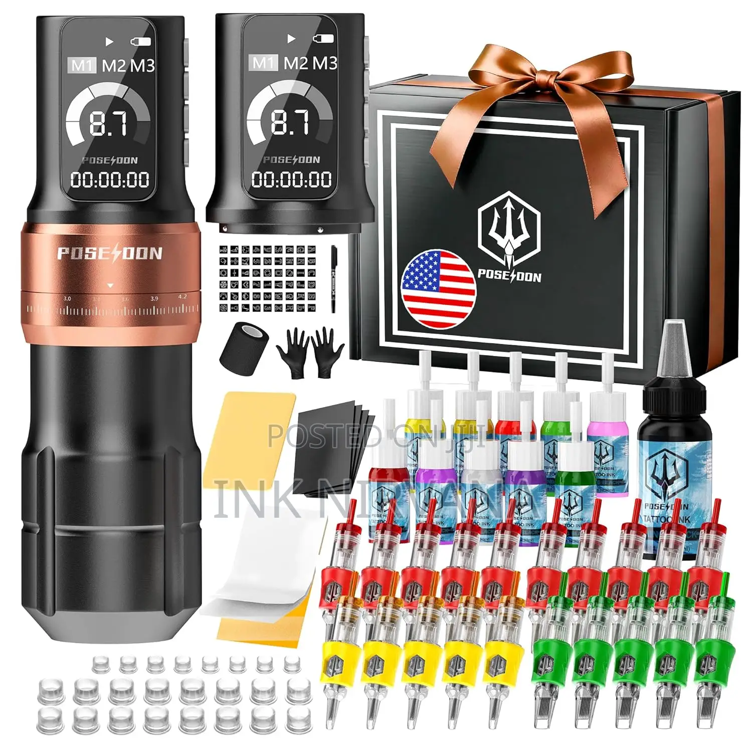 Poseidon Wireless Tattoo Machine Full Kit- 2pcs Batteries