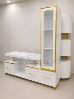 Modern White TV Stand With Display Shelf