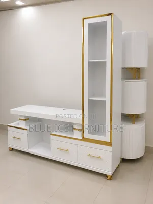 Modern White TV Stand With Display Shelf