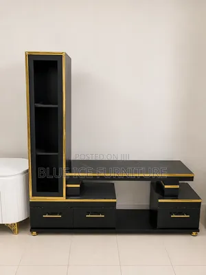Modern Black Gold TV Stand With Storage Shelf