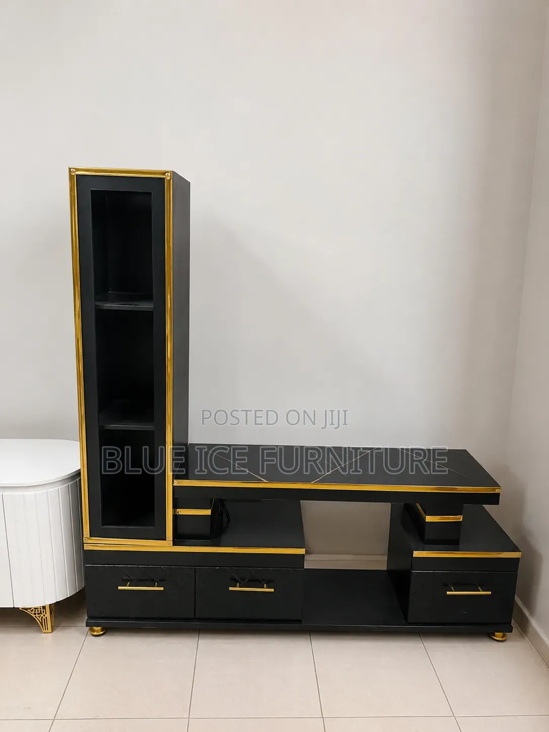 Modern Black Gold TV Stand With Storage Shelf