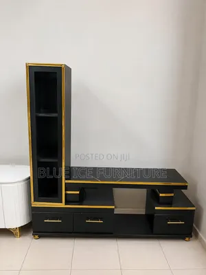 Modern Black Gold TV Stand With Storage Shelf