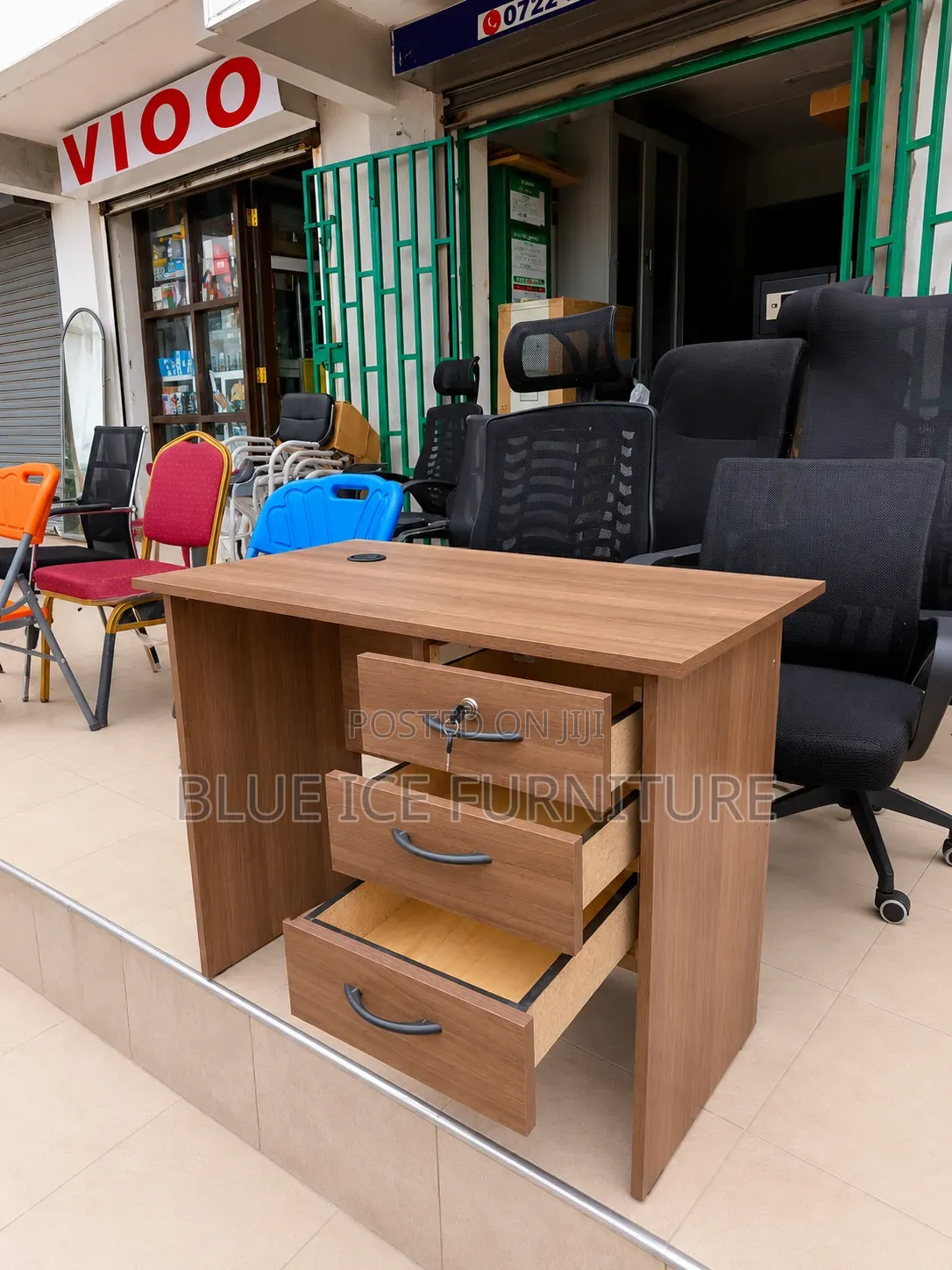 Modern Walnut Office Desk With 3 Drawers