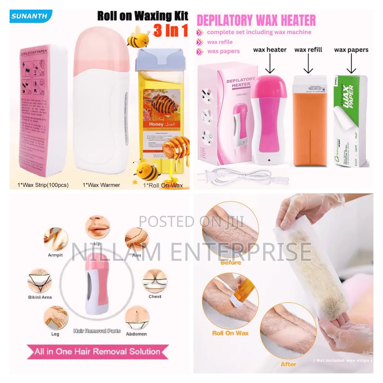 3 in 1 Unisex Hot Roll on Wax Hair Removal Kit