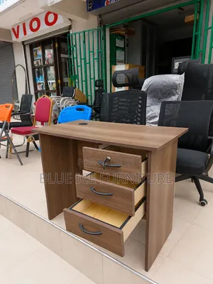 Modern Walnut Office Desk With 3 Drawers