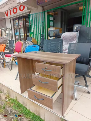Modern Walnut Office Desk With 3 Drawers