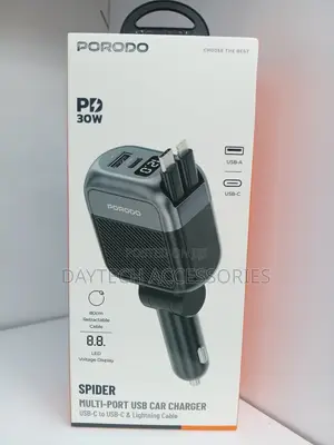 This Is a Porodo Spider Multi-Port Car Charger 30W Power Delivery.