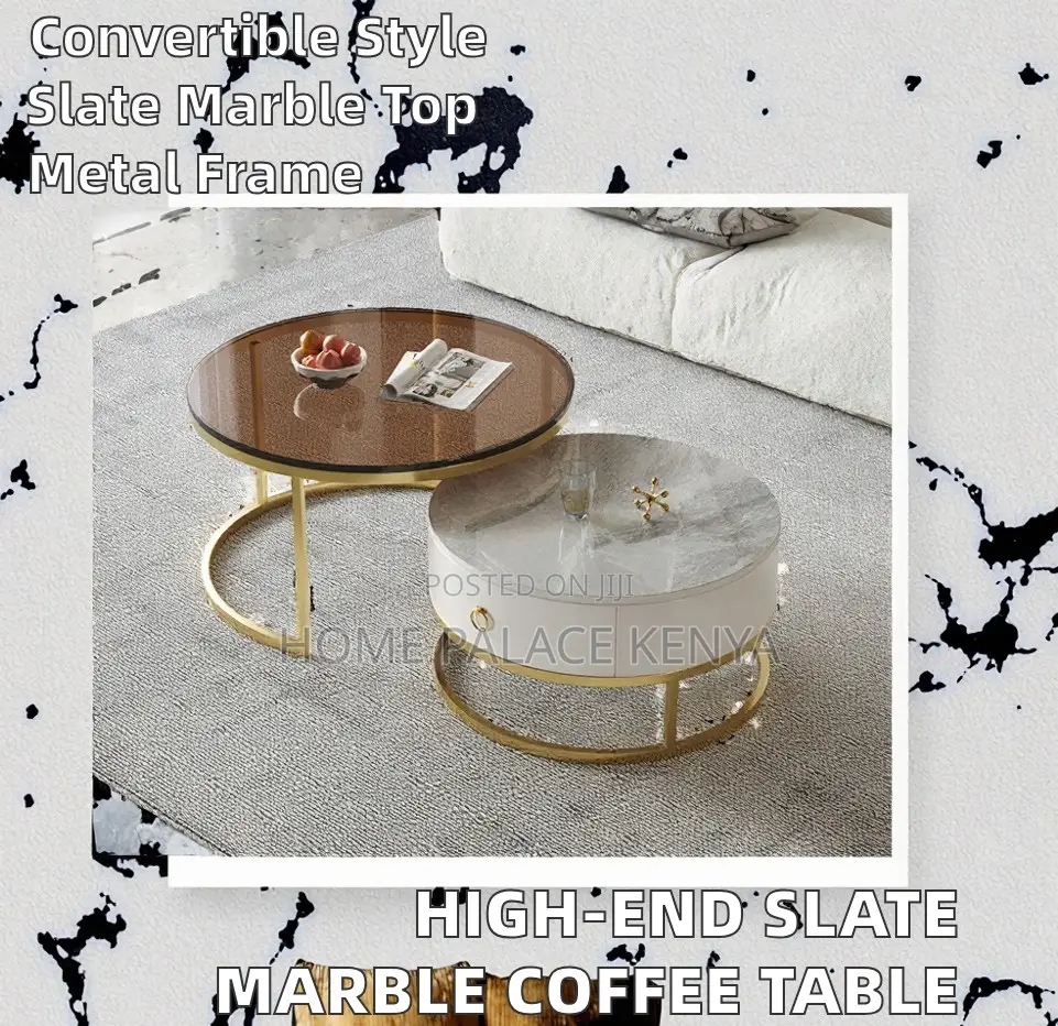 Coffee Table: Gold Plated Glass and Marble Nesting Tables