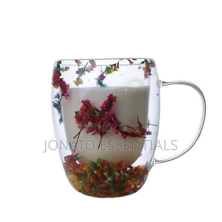 Aesthetic Double Walled Flower Glass Mug 350ml