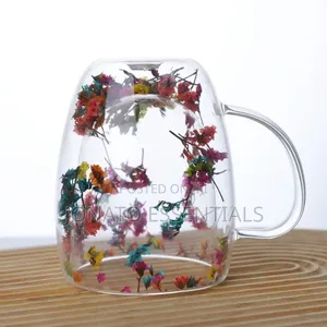 Aesthetic Double Walled Flower Glass Mug 350ml
