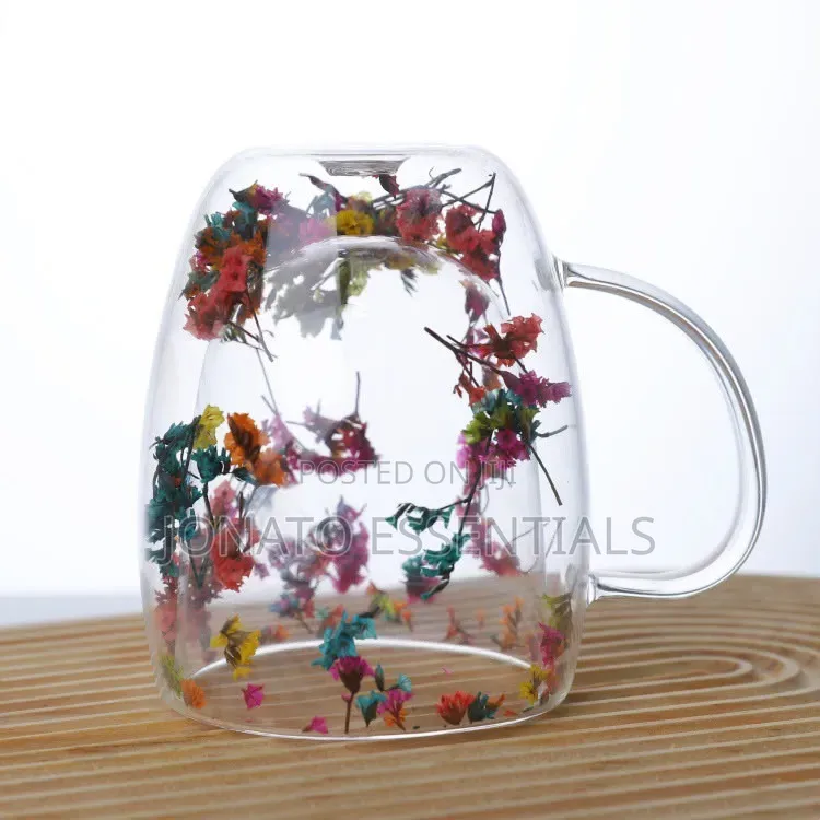 Aesthetic Double Walled Flower Glass Mug 350ml