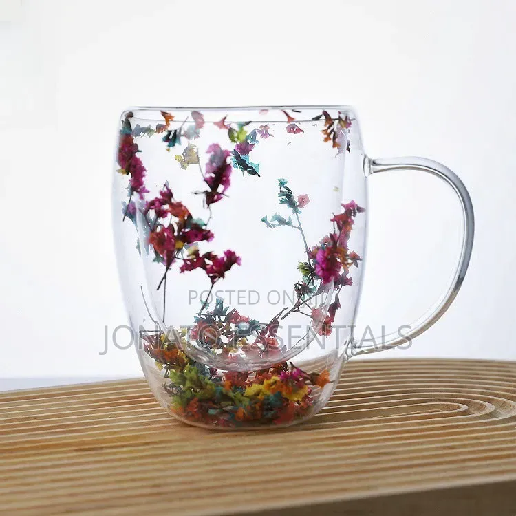 Aesthetic Double Walled Flower Glass Mug 350ml