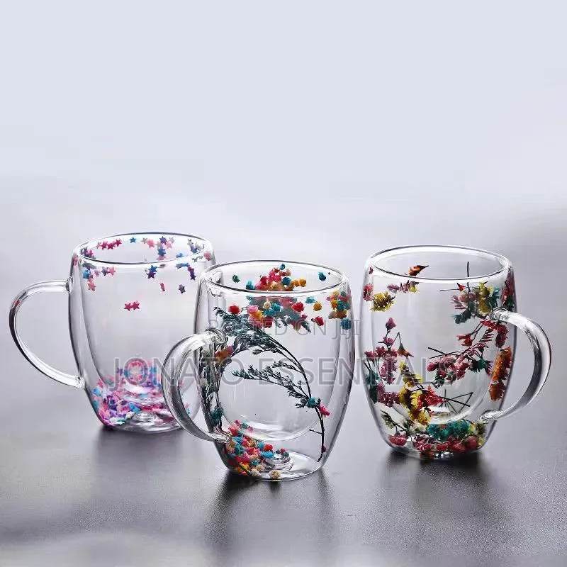 Aesthetic Double Walled Flower Glass Mug 350ml