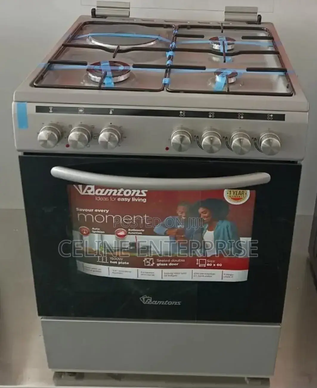 50*55 Ramtons 3G+1E SILVER Standing COOKER