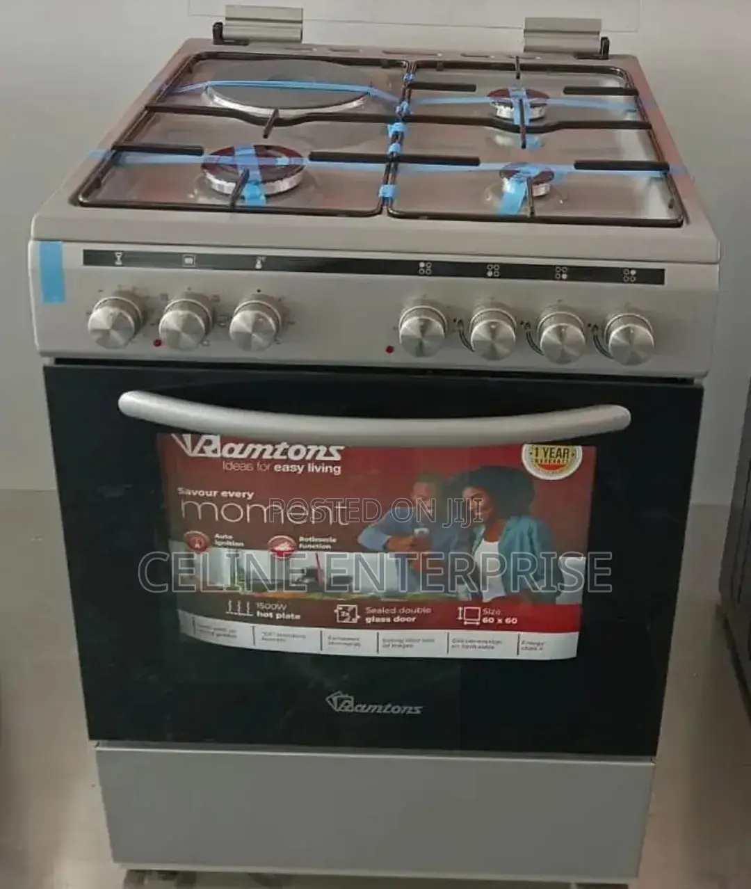50*55 Ramtons 3G+1E SILVER Standing COOKER