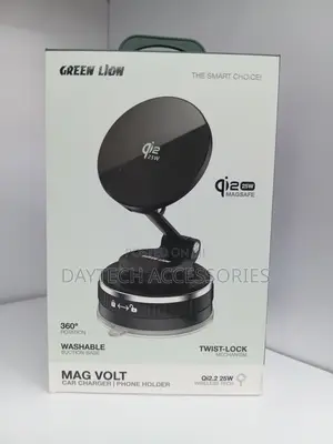 Magnetic Car Charger and Phone Holder in Black.