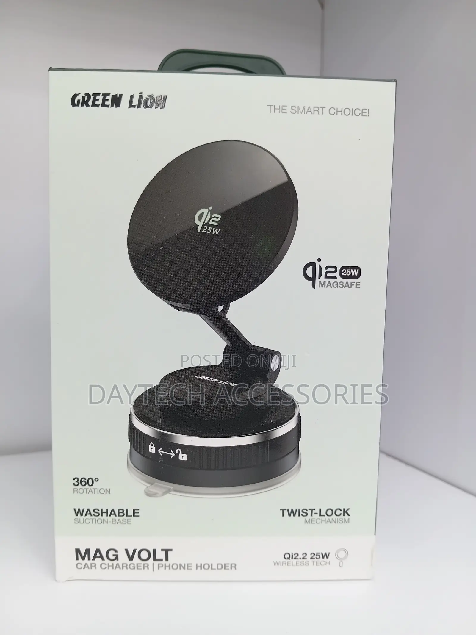 Magnetic Car Charger and Phone Holder in Black.