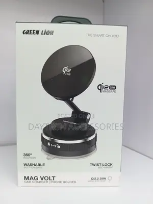 Magnetic Car Charger and Phone Holder in Black.