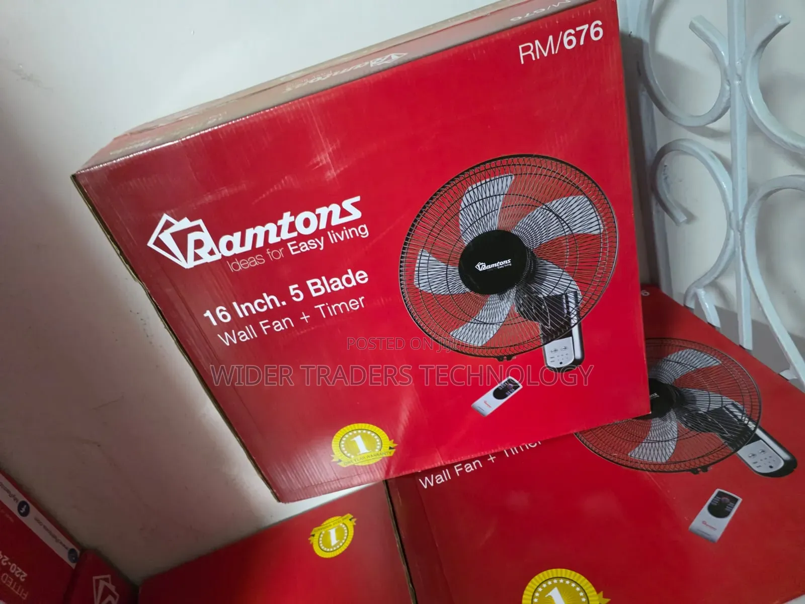 RM/676 Ramtons 16 Inches Wall Fan 5 Blades With Remote