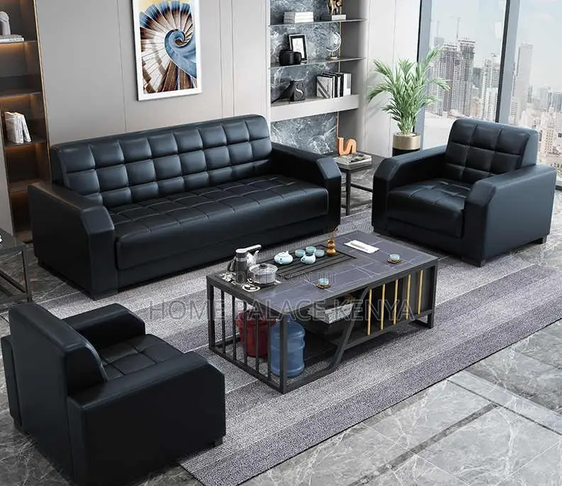 Leather Sofa: Waiting Room Visitor Black Sofa
