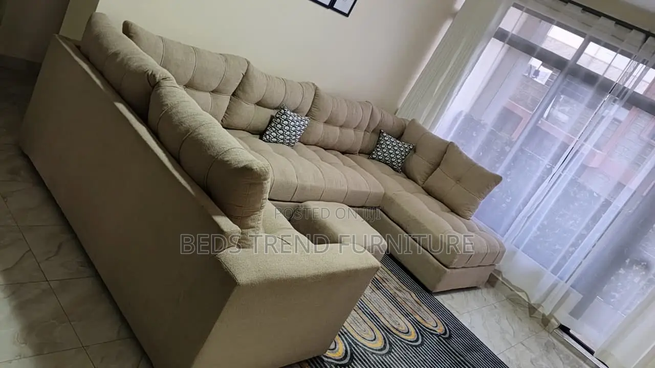 9-Seater U Shaped Beige Tufted Sofa