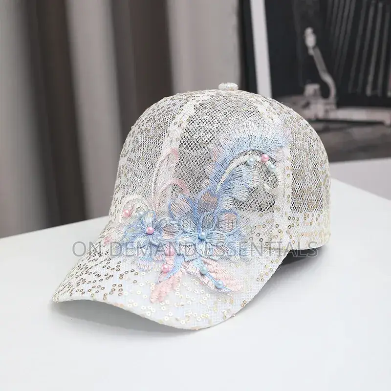 *New Summer Lace Baseball Cap Mesh Embroidered Flowers Sunscreen Hat