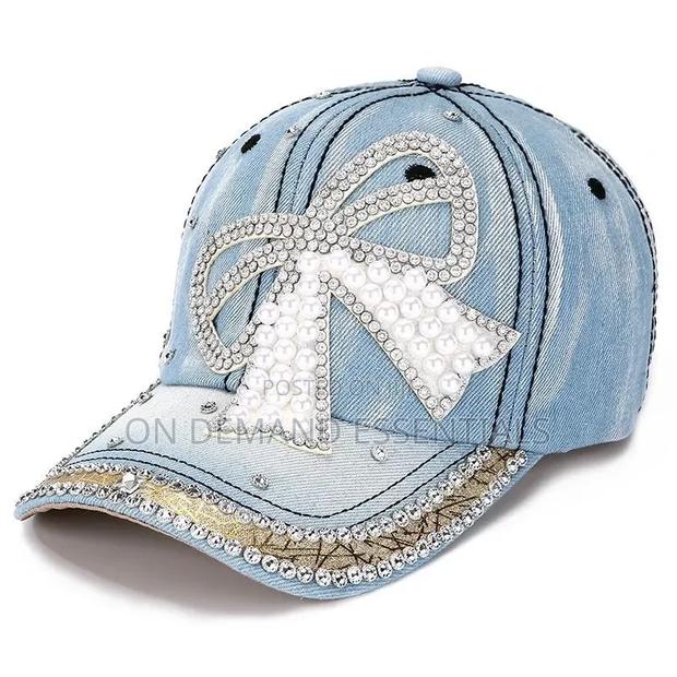 Bow Pearl Diamond Denim Baseball Cap - thumbnail 4