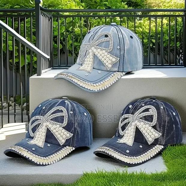 Bow Pearl Diamond Denim Baseball Cap - thumbnail 8