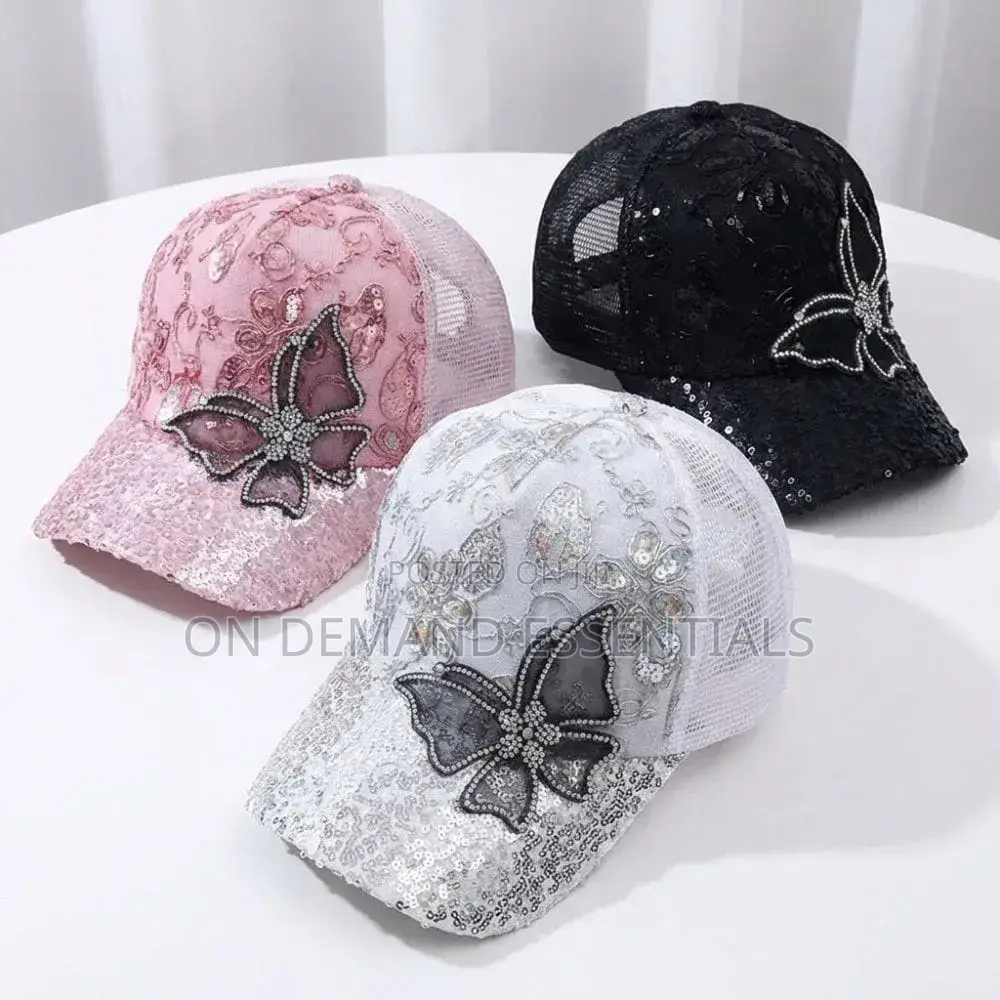 Fashion Mesh Women's Baseball Cap Breathable Black Rhinestone Sun Hat