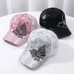Fashion Mesh Women's Baseball Cap Breathable Black Rhinestone Sun Hat