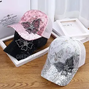 Fashion Mesh Women's Baseball Cap Breathable Black Rhinestone Sun Hat