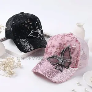 Fashion Mesh Women's Baseball Cap Breathable Black Rhinestone Sun Hat