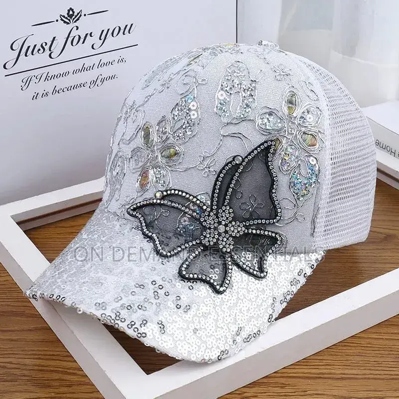 Fashion Mesh Women's Baseball Cap Breathable Black Rhinestone Sun Hat