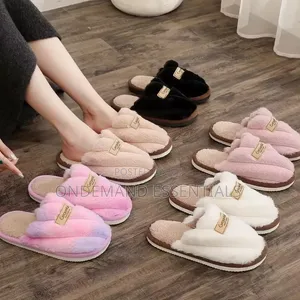 Flat Heel Home Cotton Slippers Women Pink Soft Fluffy Warm Fur