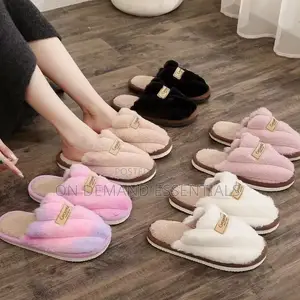 Flat Heel Home Cotton Slippers Women Pink Soft Fluffy Warm Fur
