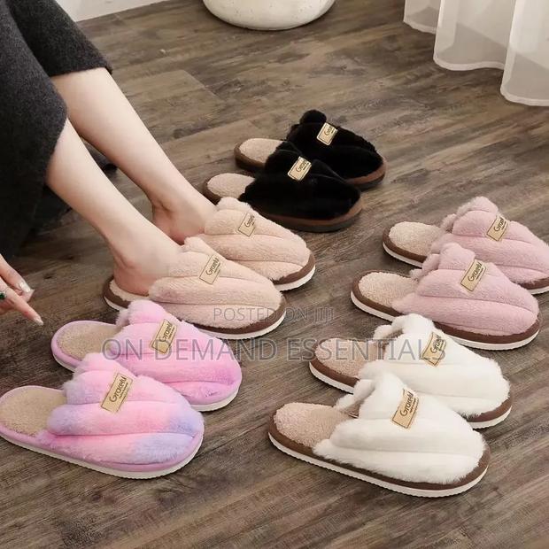Flat Heel Home Cotton Slippers Women Pink Soft Fluffy Warm Fur