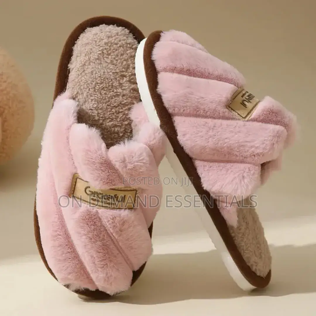 Flat Heel Home Cotton Slippers Women Pink Soft Fluffy Warm Fur