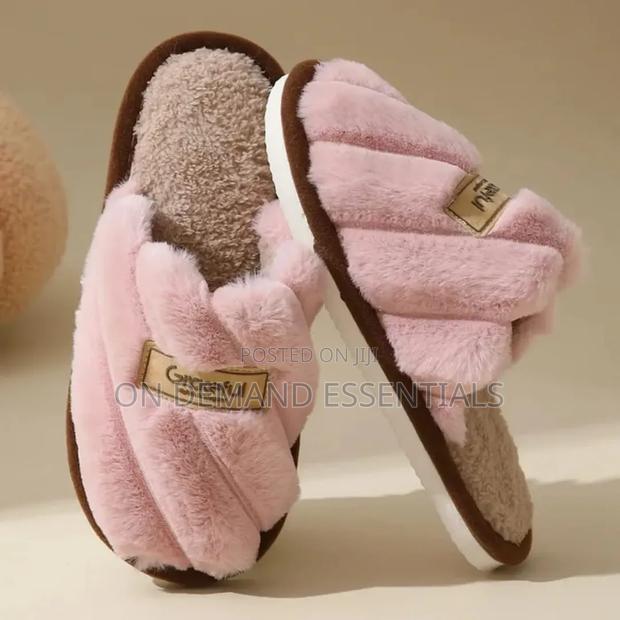 Flat Heel Home Cotton Slippers Women Pink Soft Fluffy Warm Fur - thumbnail 3