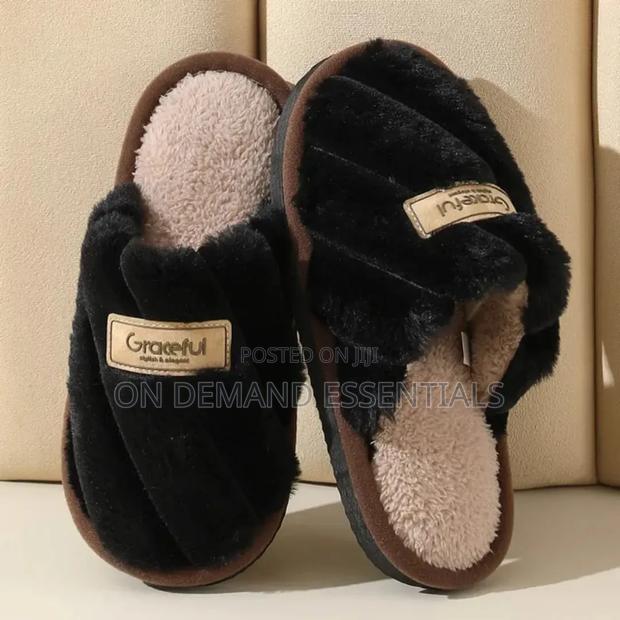 Flat Heel Home Cotton Slippers Women Pink Soft Fluffy Warm Fur - thumbnail 5