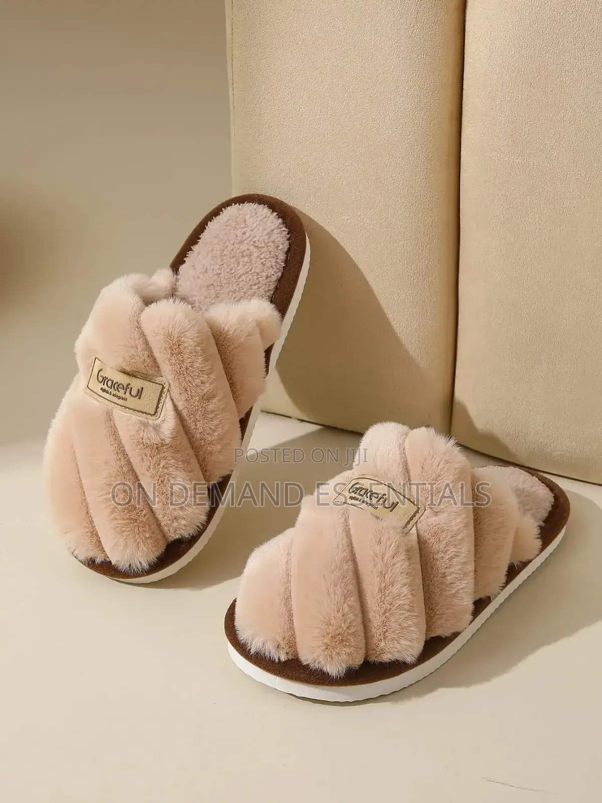 Flat Heel Home Cotton Slippers Women Pink Soft Fluffy Warm Fur