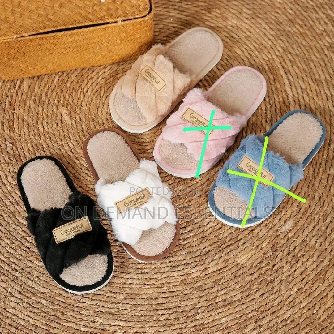 1Pair Casual Open Toe Fluffy Slippers Soft Sole Non-Slip