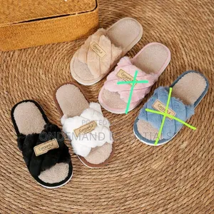1Pair Casual Open Toe Fluffy Slippers Soft Sole Non-Slip