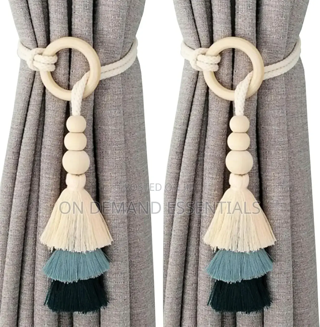 2pcs Tassel Curtain Tie Backs Wooden Bead Curtain Tiebacks