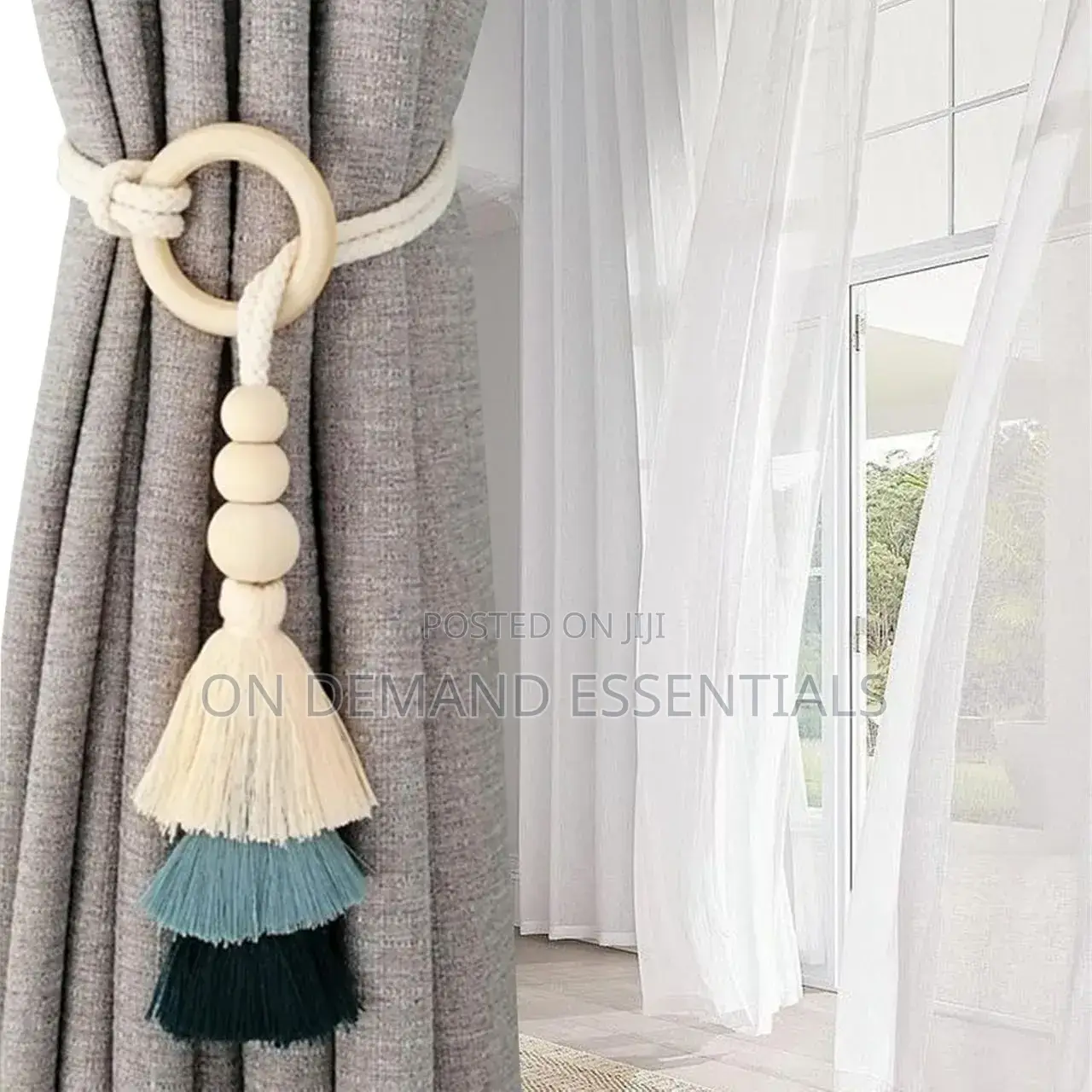 2pcs Tassel Curtain Tie Backs Wooden Bead Curtain Tiebacks