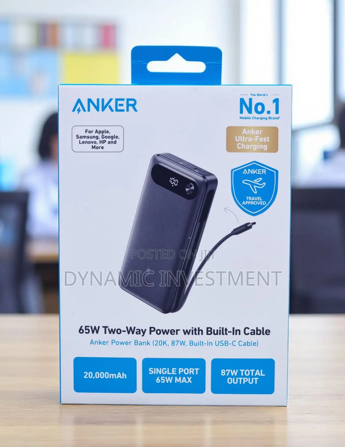 Anker Laptop and Phone Power Bank 20,000mAh 87W Built-in USB-C Cable