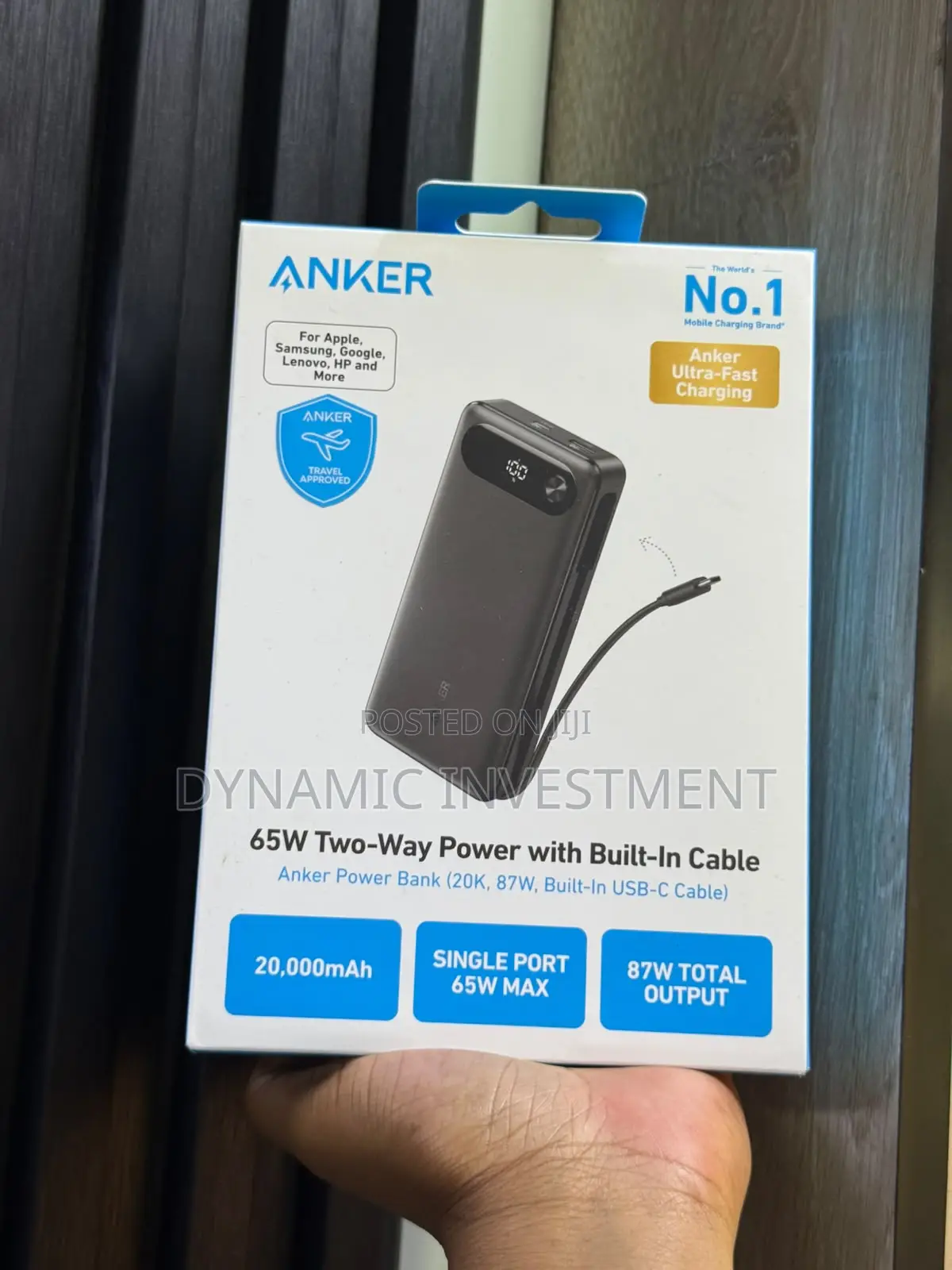 Anker Laptop and Phone Power Bank 20,000mAh 87W Built-in USB-C Cable